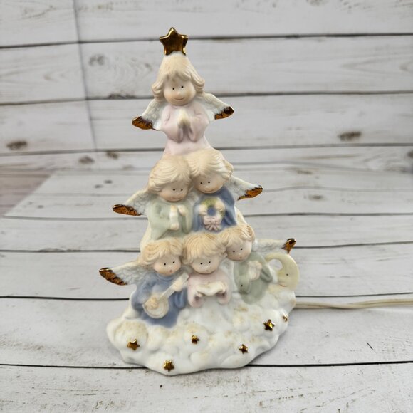 Vintage Light Up Angel Christmas Tree Figurine • Ceramic Gold Accents • Plug-In - Picture 12 of 15